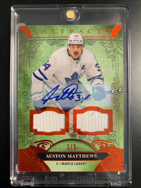 2020-21 UPPER DECK ARTIFACTS HOCKEY #123 TORONTO MAPLE LEAFS - AUSTON MATTHEWS ARTIFACTS DOUBLE PATCH AUTO NUMBERED 1/5