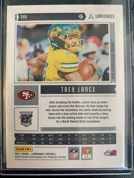 2021 PANINI LUMINANCE FOOTBALL #144 SAN FRANCISCO 49ERS - TREY LANCE ROOKIE CARD