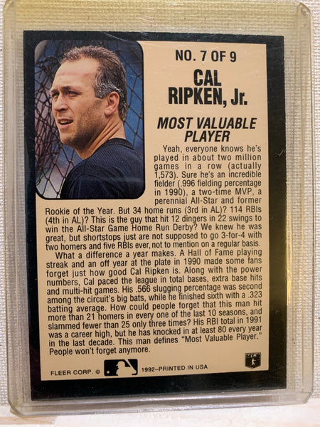 1992-93 FLEER BASEBALL #7 OF 9 - CAL RIPKEN JR FLEER THE LUMBER CO. CARD RAW