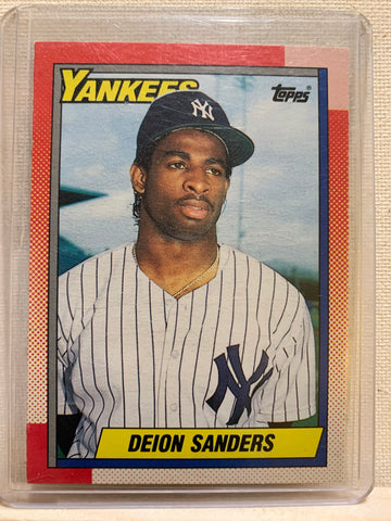 1990-91 TOPPS BASEBALL #61 - DEION SANDERS ROOKIE CARD RAW