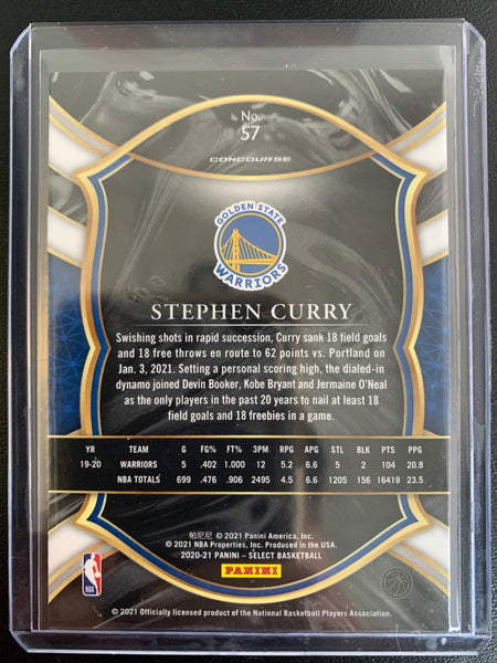 2020-21 PANINI SELECT NBA BASKETBALL #57 GOLDEN STATE WARRIORS - STEPHEN CURRY CONCOURSE BASE