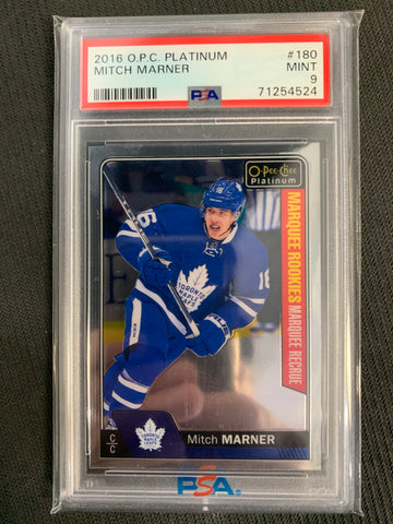 2016-17 UPPER DECK OPC PLATINUM HOCKEY #180 TORONTO MAPLE LEAFS - MITCH MARNER MARQUEE ROOKIES ROOKIE CARD GRADED PSA 9 MINT