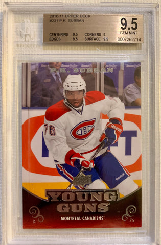 2010-11 UPPER DECK HOCKEY #231 MONTREAL CANADIENS - P.K SUBBAN  ROOKIE CARD GRADED BGS 9.5 GEM MINT