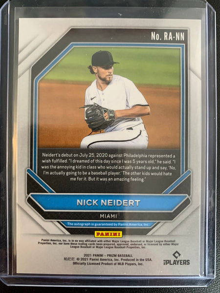 2021 PANINI PRIZM BASEBALL  #RA-NN MIAMI MARLINS - NICK NEIDERT ROOKIE AUTO