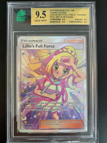 POKEMON SUN & MOON COSMIC ECLIPSE #230 LILLIE'S FULL FORCE TRAINER FULL ART ULTRA RARE GRADED MNT 9.5 GEM MINT