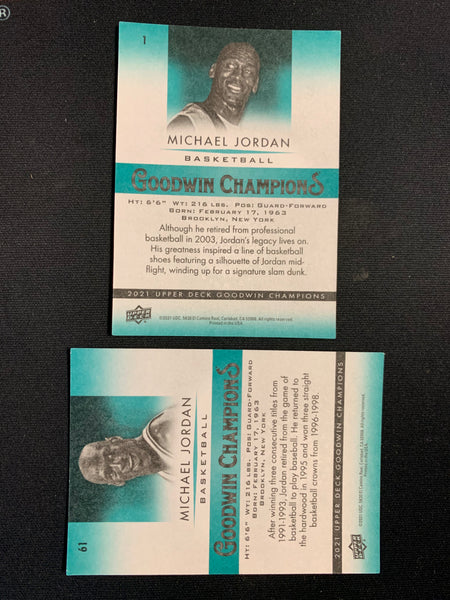 2021 UPPER DECK GOODWIN CHAMPIONS - MICHAEL JORDAN 2 CARD LOT