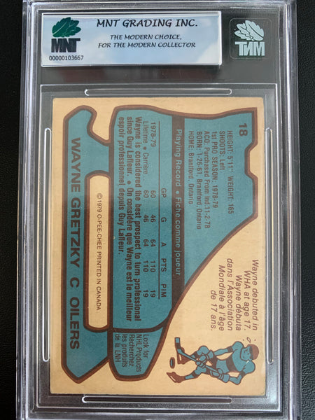 1979-80 O-PEE-CHEE HOCKEY #18 EDMONTON OILERS - WAYNE GRETZKY OPC ROOKIE CARD GRADED MNT 4.5 VG-EX+