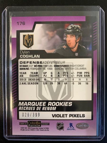 2020-21 UD O-PEE-CHEE PLATINUM HOCKEY #176 VEGAS GOLDEN KNIGHTS - DYLAN COGHLAN MARQUEE ROOKIES VIOLET PIXELS PARALLEL NUMBERED 358/399