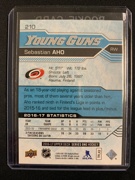 2016-17 UPPER DECK HOCKEY #210 CAROLINA HURRICANES - SEBASTIAN AHO YOUNG GUNS ROOKIE CARD