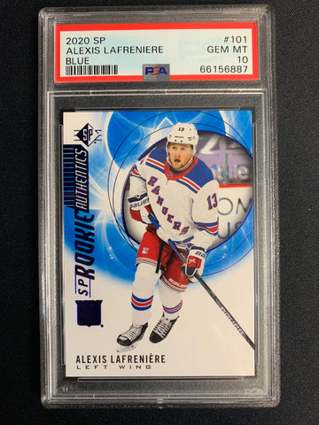 2020 UPPER DECK SP HOCKEY #101 - NEW YORK RANGERS - ALEXIS LAFRENIERE ROOKIE AUTHENTICS BLUE GRADED PSA 10 GEM MINT