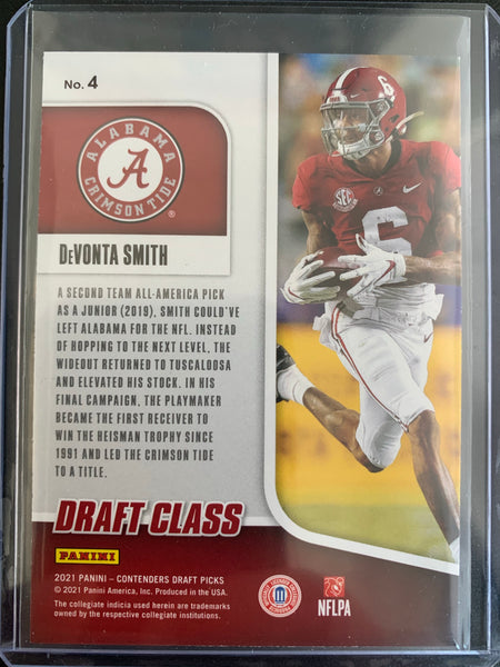 2021 PANINI CONTENDERS DRAFT PICKS FOOTBALL #4 PHILADELPHIA EAGLES - DEVONTA SMITH DRAFT CLASS PURPLE PARALLEL ROOKIE CARD