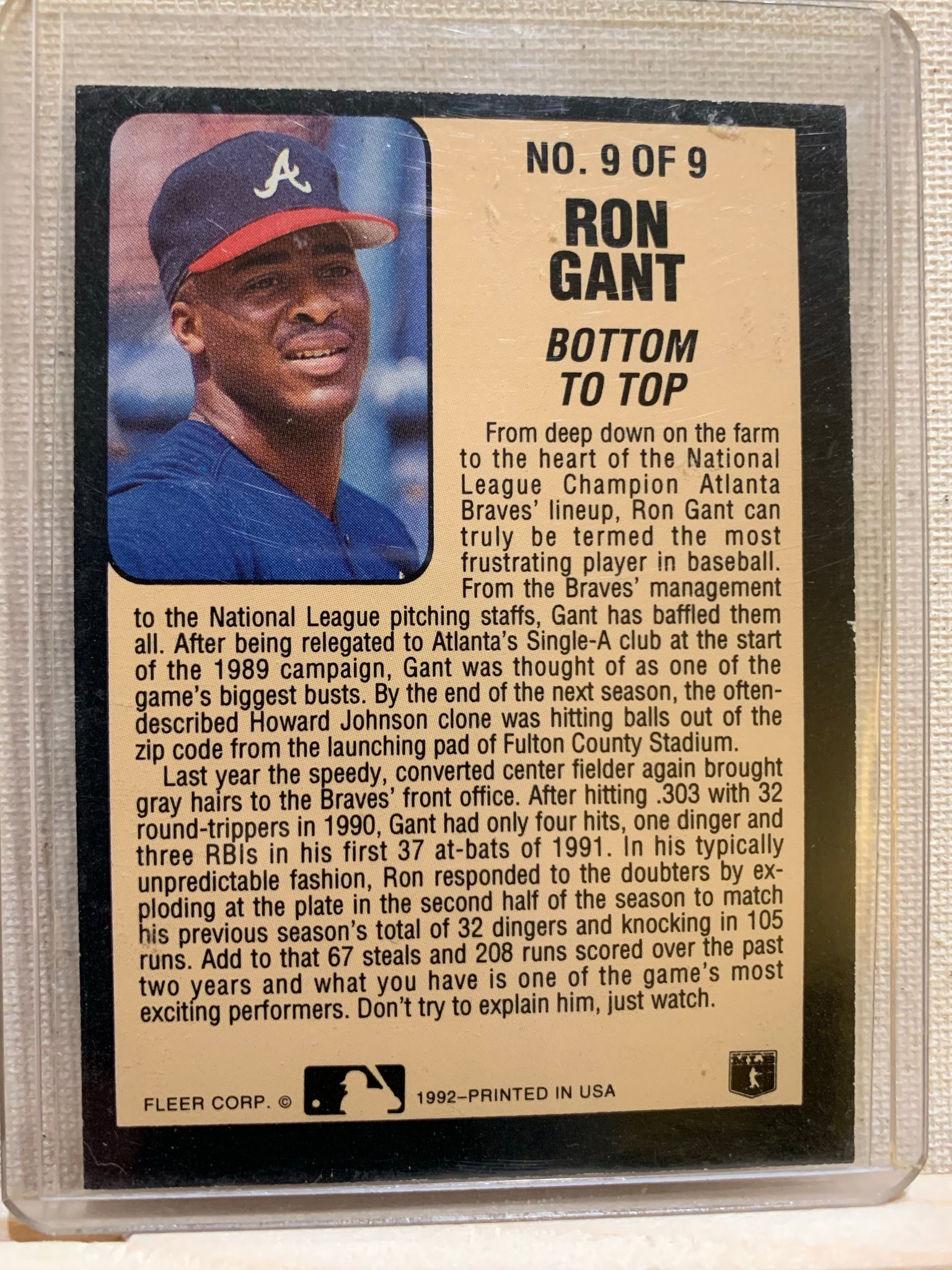 1992-93 FLEER BASEBALL #9 OF 9 - RON GANT FLEER THE LUMBER CO. CARD RAW