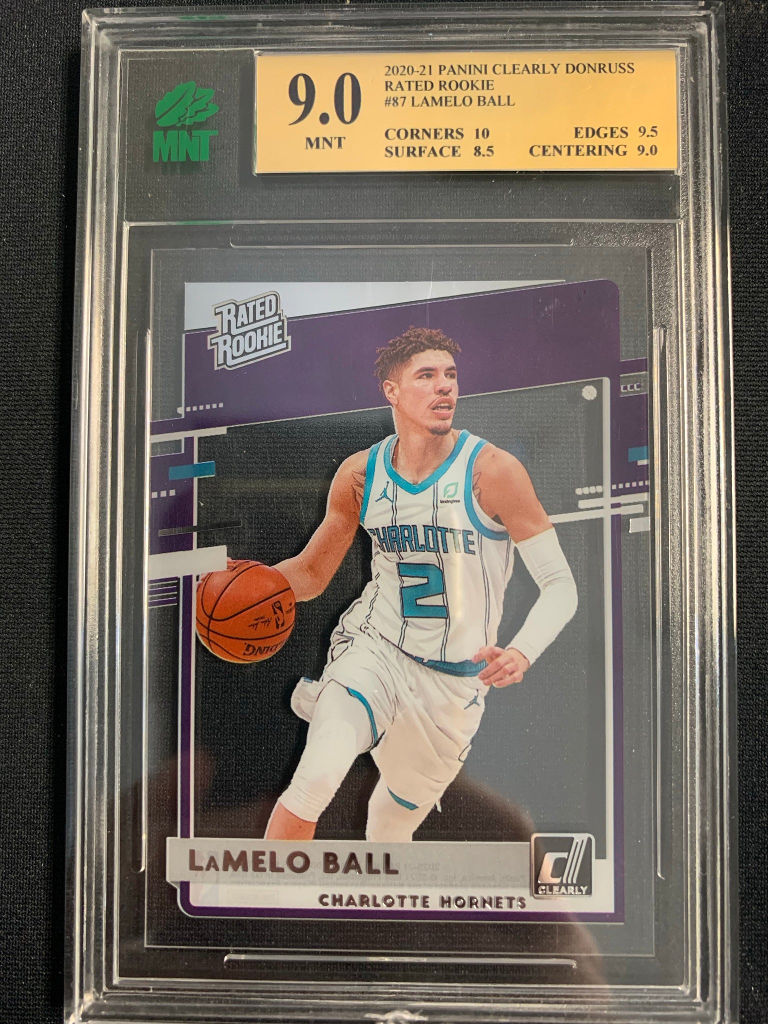 2020-2021 PANINI CLEARLY DONRUSS NBA BASKETBALL #87 CHARLOTTE HORNETS - LAMELO BALL CLEAR RATED ROOKIE CARD GRADED MNT 9.0 MINT