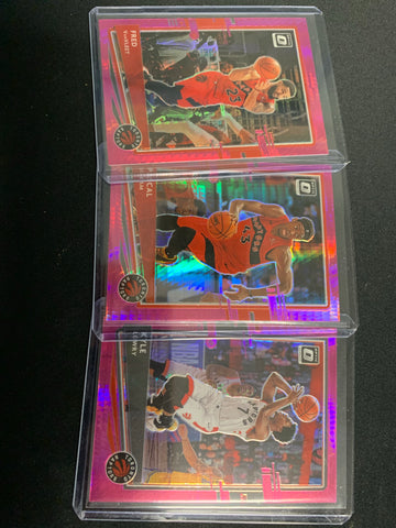 2020-21 PANINI DONRUSS OPTIC BASKETBALL 3 CARD LOT - TORONTO RAPTORS - #103 PASCAL SIAKAM PINK PRIZM / #131 FRED VANVLEET PINK PRIZM / #63 KYLE LOWRY PINK PRIZM