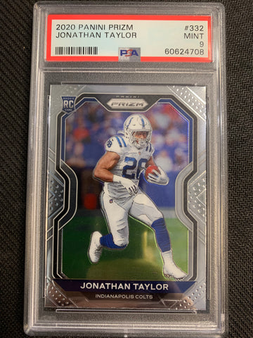 2020 PANINI PRIZM FOOTBALL #332 INDIANAPOLIS COLTS - JONATHAN TAYLOR BASE PRIZM ROOKIE GRADED PSA 9 MINT