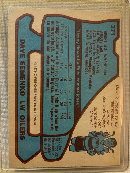 1979-80 O-PEE-CHEE HOCKEY #371 EDMONTON OILERS - DAVE SEMENKO ROOKIE CARD RAW