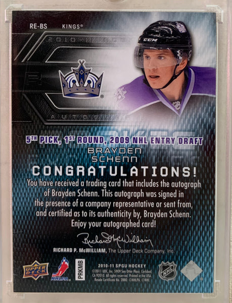 2010-11 SP GAME USED HOCKEY #RE-BS LOS ANGELES KINGS - BRAYDEN SCHENN ROOKIE EXCLUSIVES AUTO CARD RAW