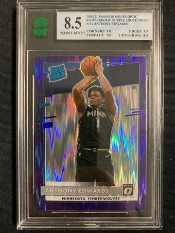 2020-2021 PANINI DONRUSS OPTIC NBA BASKETBALL #151 MINNESOTA TIMERWOLVES - ANTHONY EDWARDS OPTIC PURPLE SHOCK PRIZM RATED ROOKIE CARD GRADED MNT 8.5 NMNT-MNT+