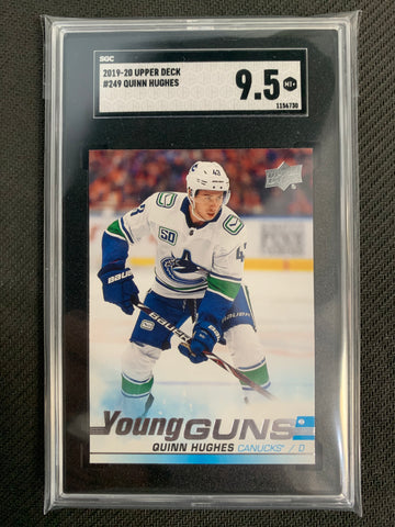 2019-20 UPPER DECK HOCKEY #249 VANCOUVER CANUCKS - QUINN HUGHES YOUNG GUNS ROOKIE CARD GRADED SGC 9.5 MINT+