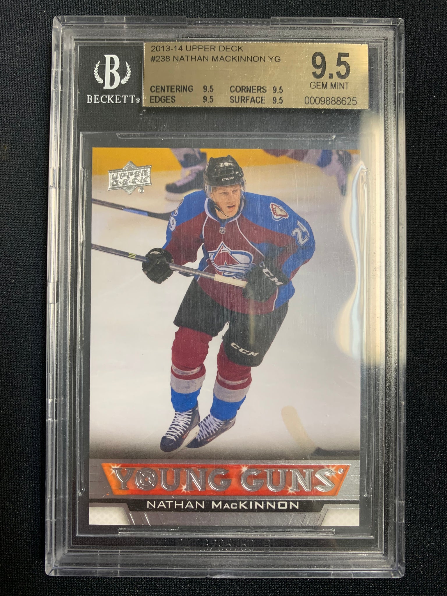 2013-14 UPPER DECK HOCKEY #238 COLORADO AVALANCHE - NATHAN MACKINNON ROOKIE CARD "NO PINK" GRADED BGS 9.5 GEM MINT