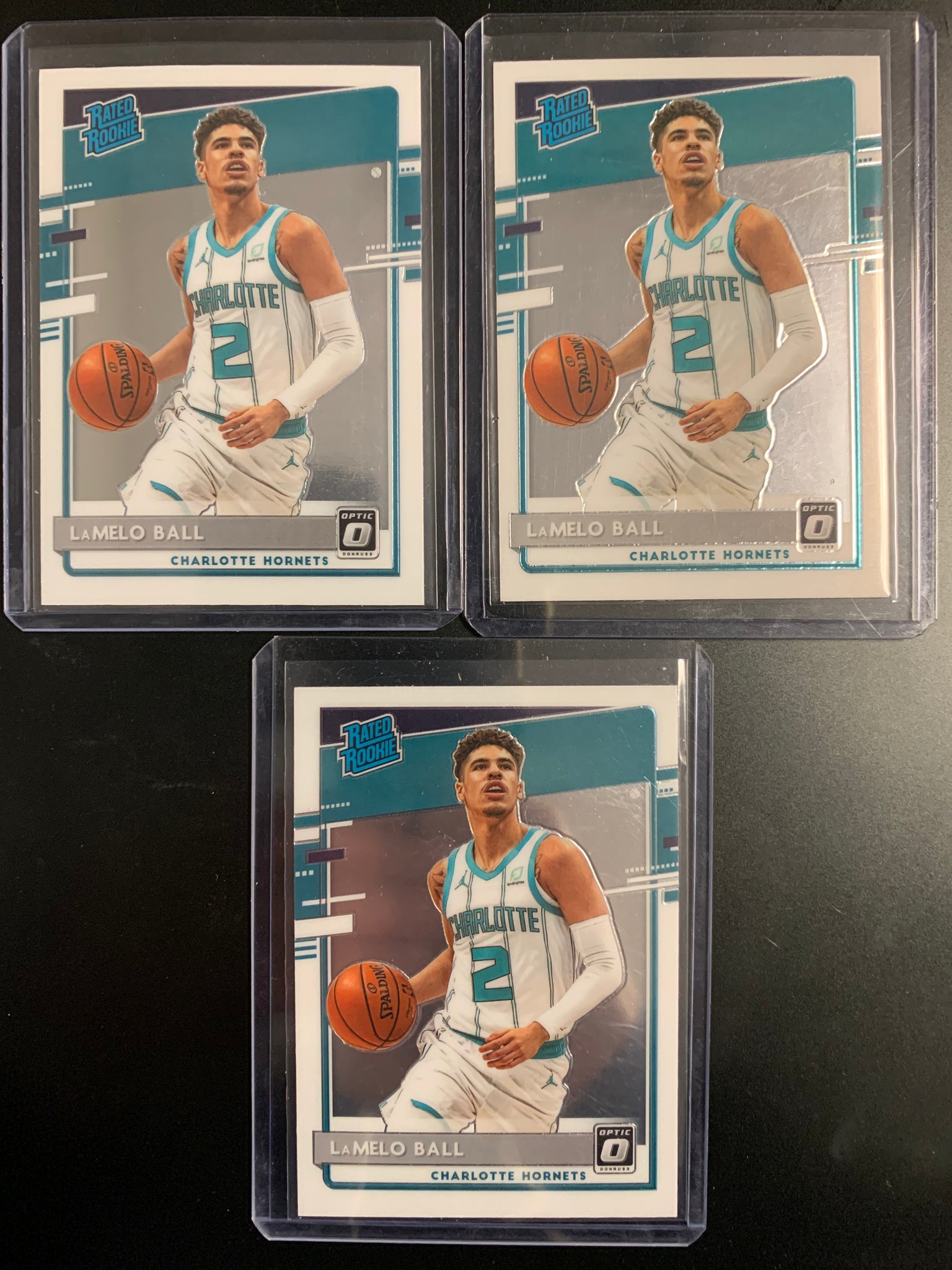 2020-2021 PANINI DONRUSS OPTIC NBA BASKETBALL CHARLOTTE HORNETS #153 - LAMELO BALL RATED ROOKIE 3 CARD LOT