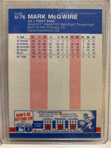 1987-88 FLEER BASEBALL UPDATE #U-76 - MARK MCGWIRE ROOKIE CARD RAW