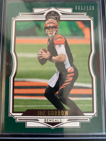 2021 PANINI LEGACY FOOTBALL #17 CINCINNATI BENGALS - JOE BURROW GREEN PARALLEL NUMBERED 001/100