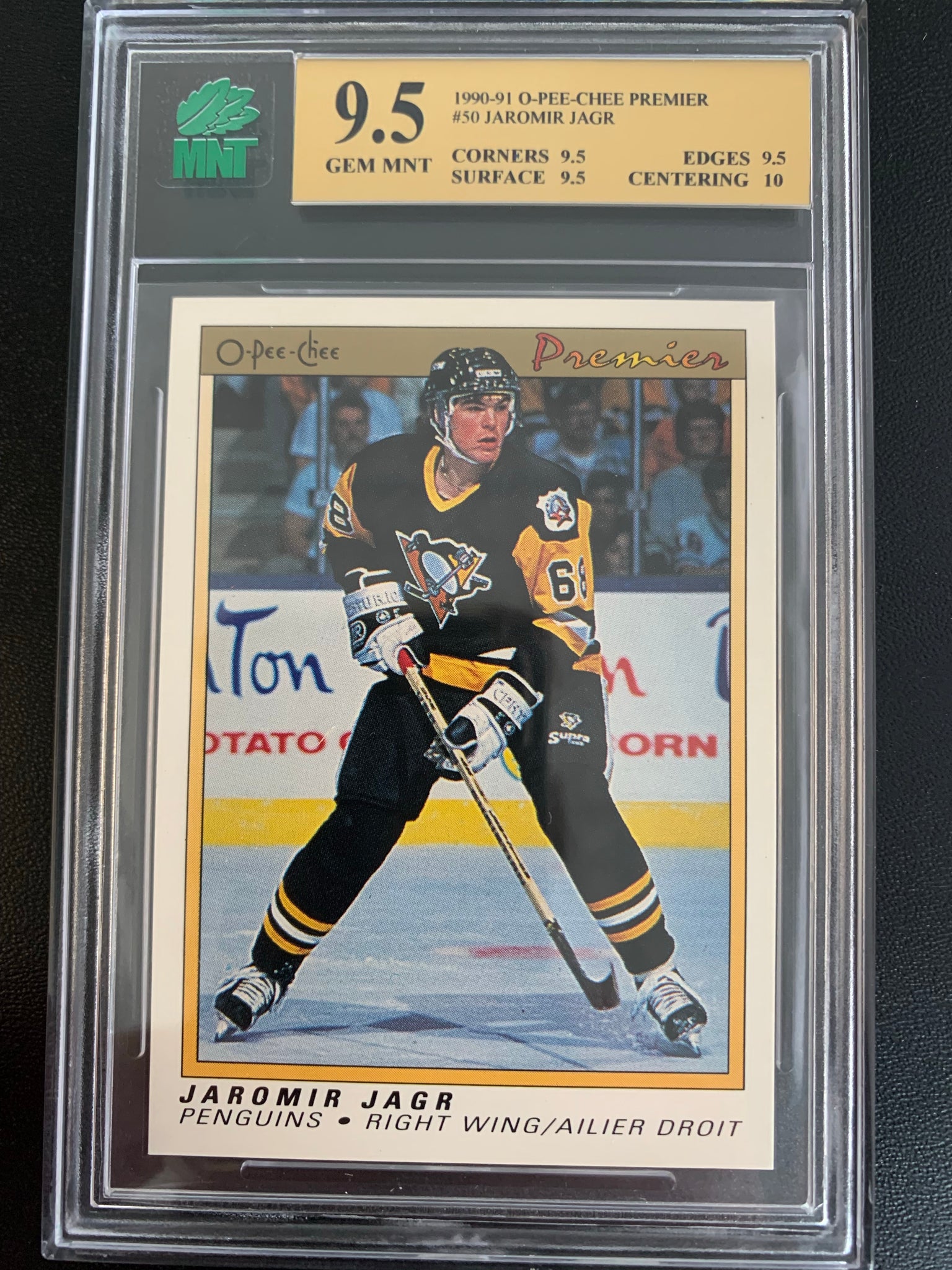 1990-91 O-PEE-CHEE PREMIER HOCKEY #50 PITTSBURGH PENGUINS - JAROMIR JAGR ROOKIE CARD GRADED MNT 9.5 GEM MINT