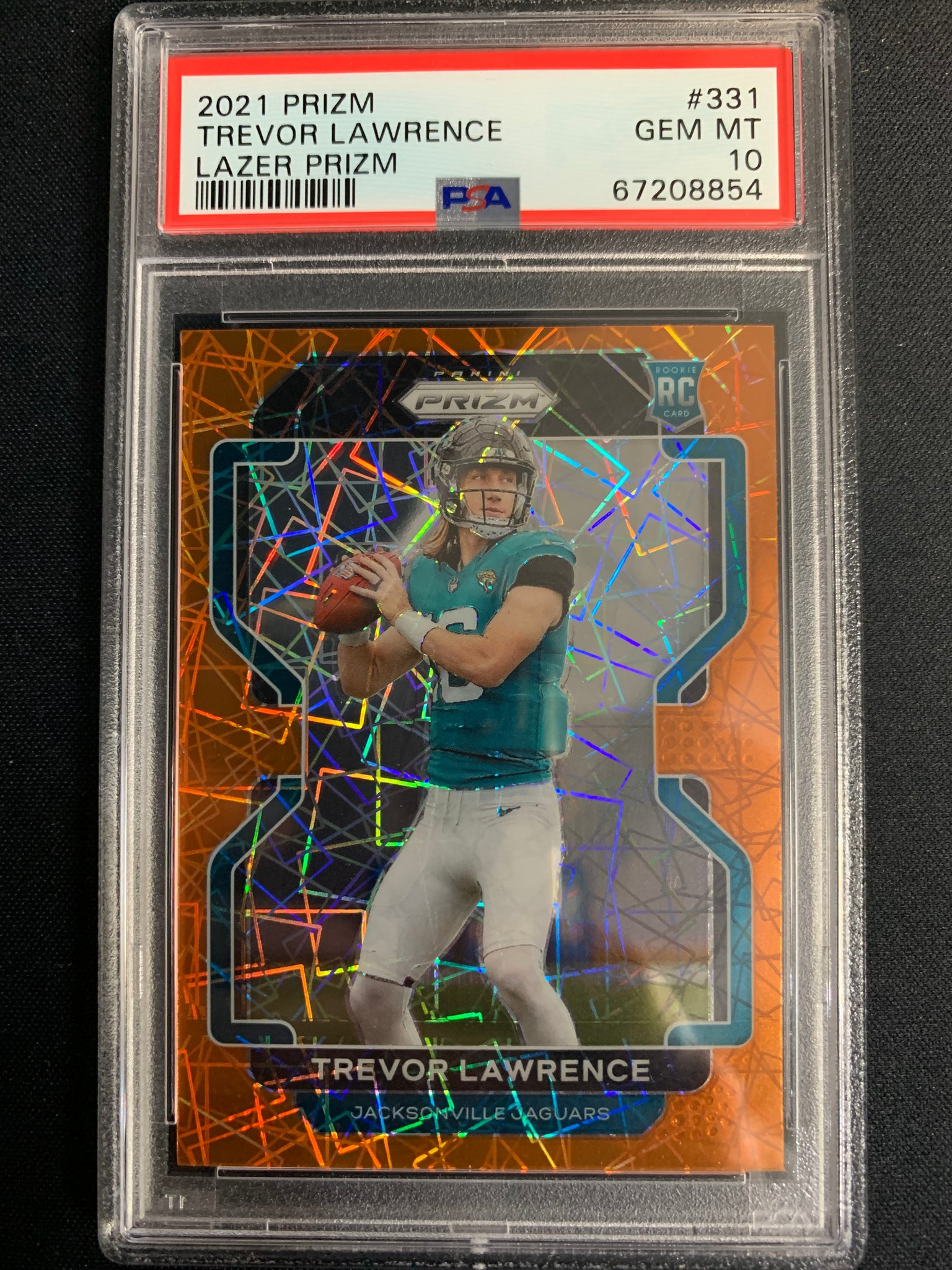 2021 PRIZM FOOTBALL #331 JACKSONVILLE JAGUARS - TREVOR LAWRENCE ORANGE LAZER PRIZM ROOKIE CARD GRADED PSA 10 GEM MINT