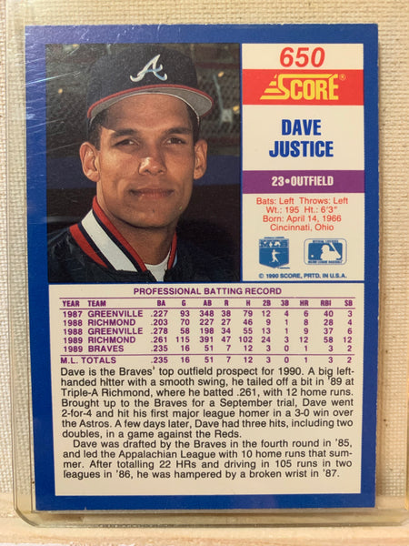 1990-91 SCORE BASEBALL #650 - DAVID JUSTICE ROOKIE CARD RAW