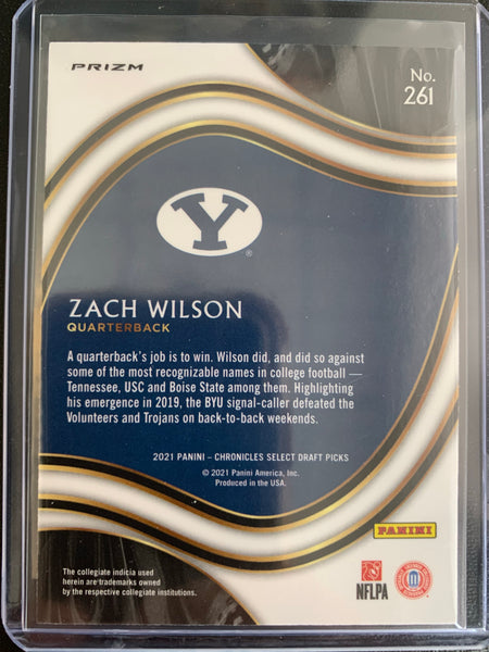 2021 PANINI CHRONICLES DRAFT PICKS FOOTBALL #261 NEW YORK JETS - ZACH WILSON SELECT ROOKIE CARD