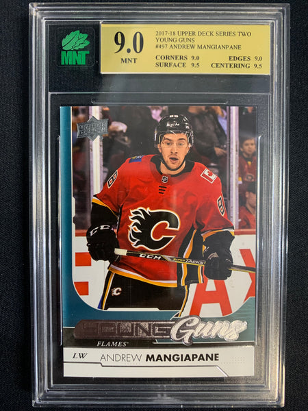 2017-18 UPPER DECK SERIES 2 HOCKEY #497 CALGARY FLAMES - ANDREW MANGIAPANE YOUNG GUNS ROOKIE CARD GRADED MNT 9.0 MINT