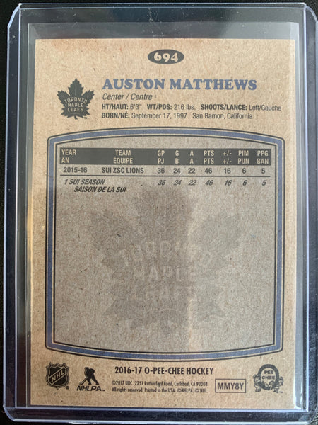 2016-17 UPPER DECK OPC HOCKEY #694 TORONTO MAPLE LEAFS - AUSTON MATTHEWS RETRO ROOKIE CARD