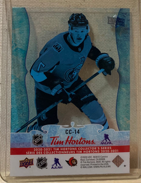 2020-21 TIM HORTONS HOCKEY #CC-14 OTTAWA SENATORS - CLEAR CUT PHENOMS BRADY TKACHUK CARD RAW