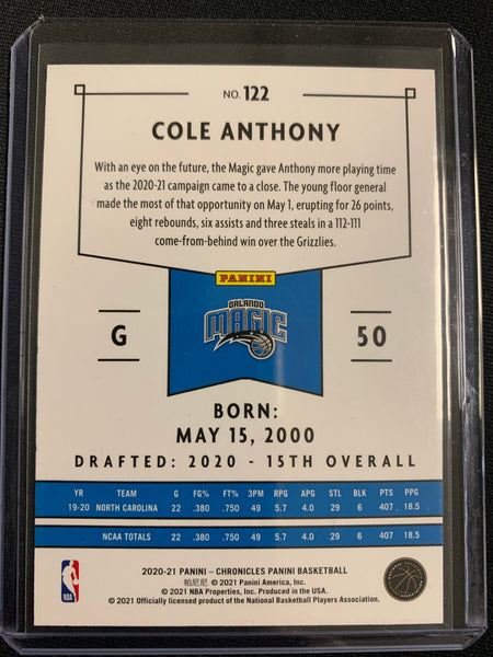 2020-2021 PANINI CHRONICLES NBA BASKETBALL #122 ORLANDO MAGIC - COLE ANTHONY CHRONICLES RED PARALLEL ROOKIE CARD NUMBERED 083/149