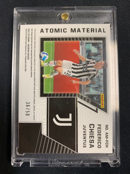 2021-22 PANINI OBSIDIAN SOCCER #AM-FCH - JUVENTUS - FEDERICO CHIESA ATOMIC MATERIAL PINK NUMBERED 36/50