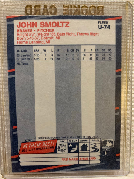 1988-89 FLEER BASEBALL UPDATE #U-74 - JOHN SMOLTZ ROOKIE CARD RAW
