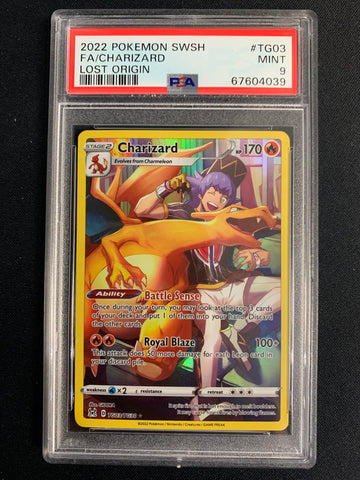 2022 POKEMON LOST ORIGIN FULL ART TRAINER GALLERY CHARIZARD #TG03 - GRADED PSA 9 MINT