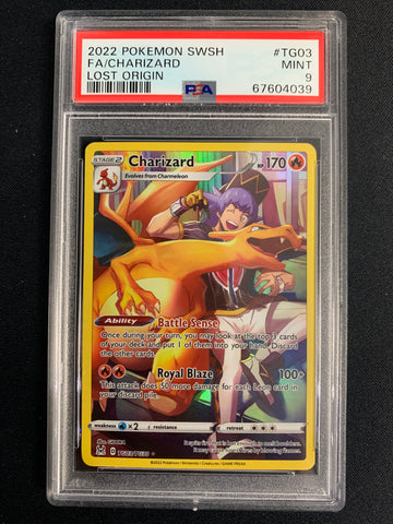 2022 POKEMON LOST ORIGIN FULL ART TRAINER GALLERY CHARIZARD #TG03 - GRADED PSA 9 MINT