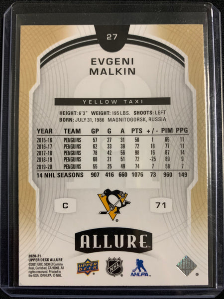 2020-21 UPPER DECK ALLURE HOCKEY #27 PITTSBURGH PENGUINS - EVGENY MALKIN YELLOW TAXI SP