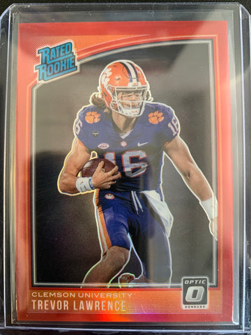 2021 PANINI CHRONICLES DRAFT PICKS FOOTBALL #201 JACKSONVILLE JAGUARS - TREVOR LAWRENCE OPTIC RED PRIZM RATED ROOKIE CARD NUMBERED 013/149