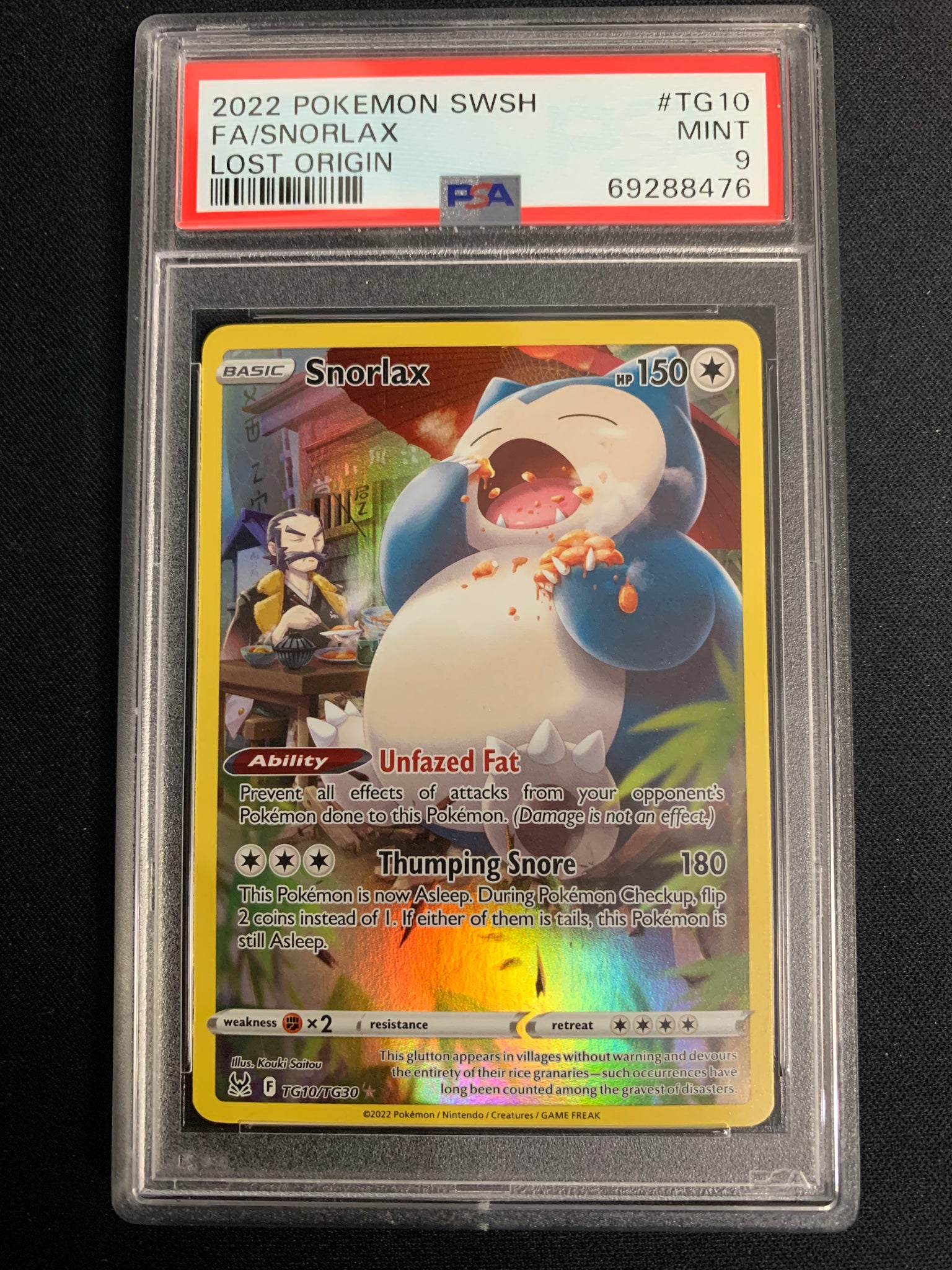 2022 POKEMON LOST ORIGIN FULL ART TRAINER SNORLAX #TG10 - GRADED PSA 9 MINT