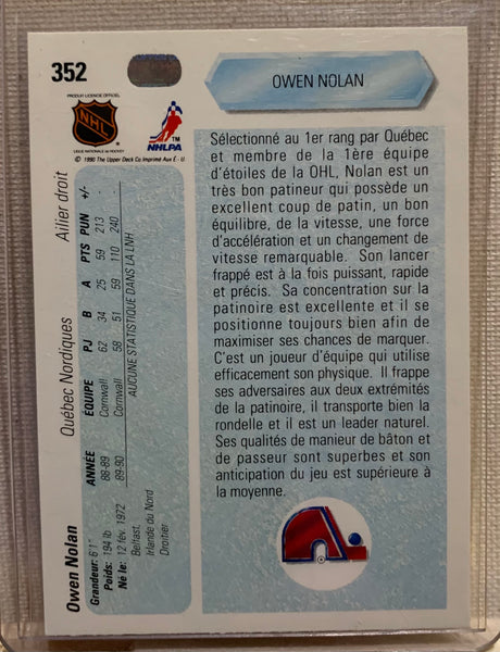1990-91 UPPER DECK HOCKEY #352 QUEBEC NORDIQUES - OWEN NOLAN ROOKIE CARD RAW