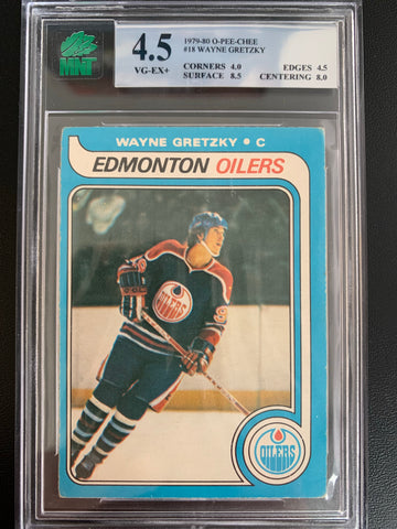 1979-80 O-PEE-CHEE HOCKEY #18 EDMONTON OILERS - WAYNE GRETZKY OPC ROOKIE CARD GRADED MNT 4.5 VG-EX+