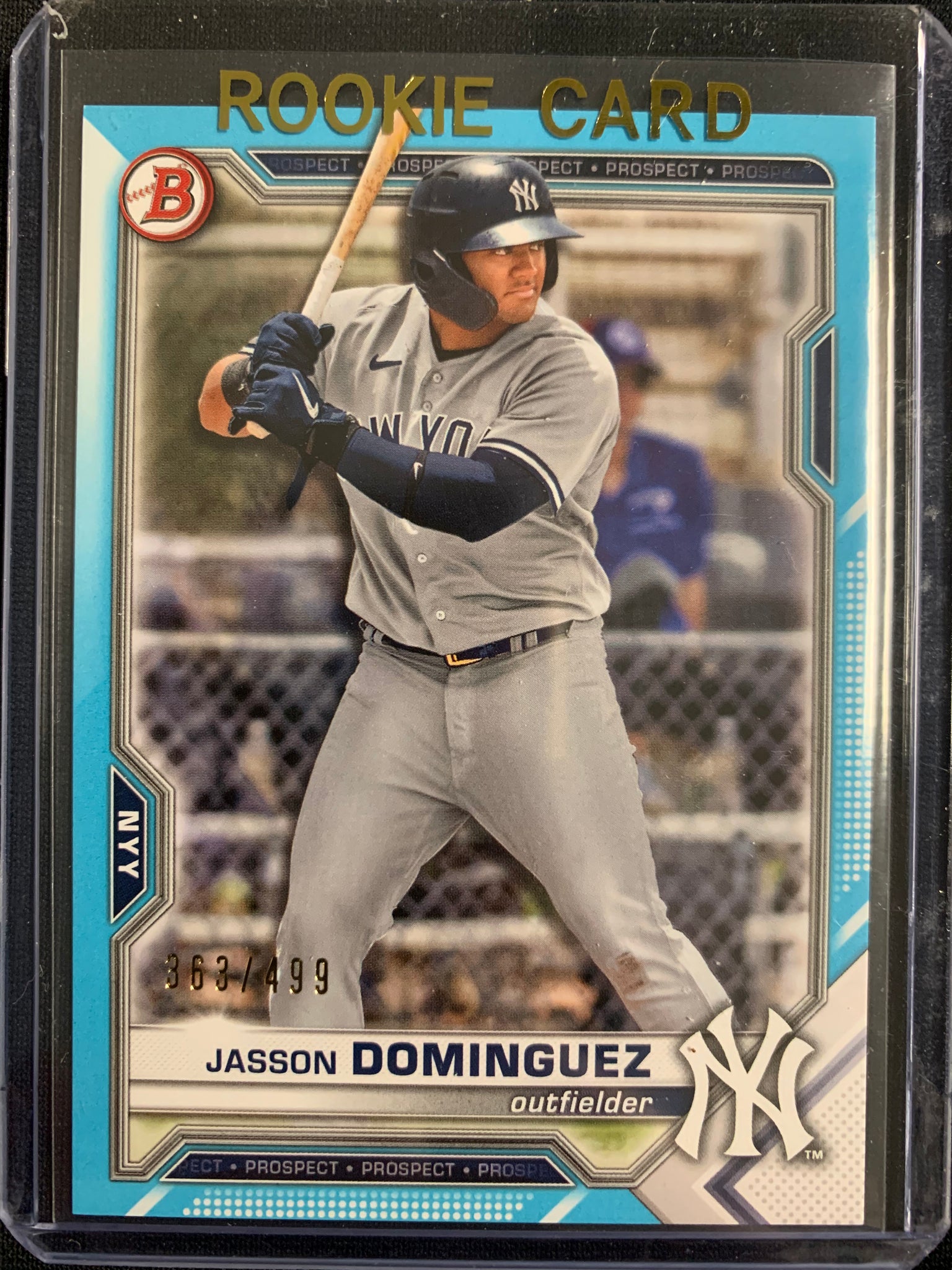 2021 BOWMAN DRAFT BASEBALL #BD-77 NEW YORK YANKEES - JASSON DOMINGUEZ BLUE PROPECTS ROOKIE CARD NUMBERED 363/499