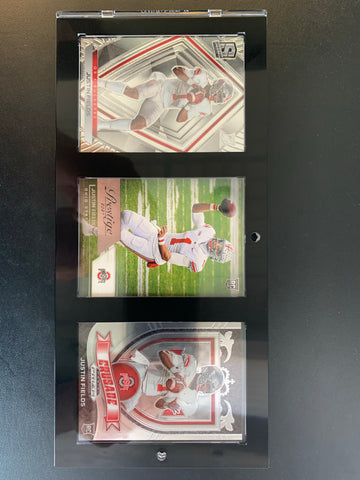 2021 CHRONICLES DRAFT PICKS/PRIZM DRAFT PICKS FOOTBALL - JUSTIN FIELDS ROOKIE CARD COLLECTION (3) / COMES WITH 1-TOUCH DISPLAY CASE