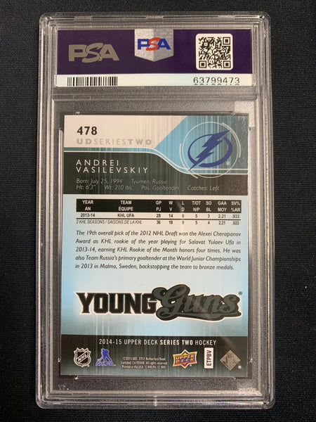 2014-15 UPPER DECK HOCKEY #478 TAMPA BAY LIGHTNING - ANDREI VASILEVSKIY YOUNG GUNS ROOKIE CARD GRADED PSA 9 MINT