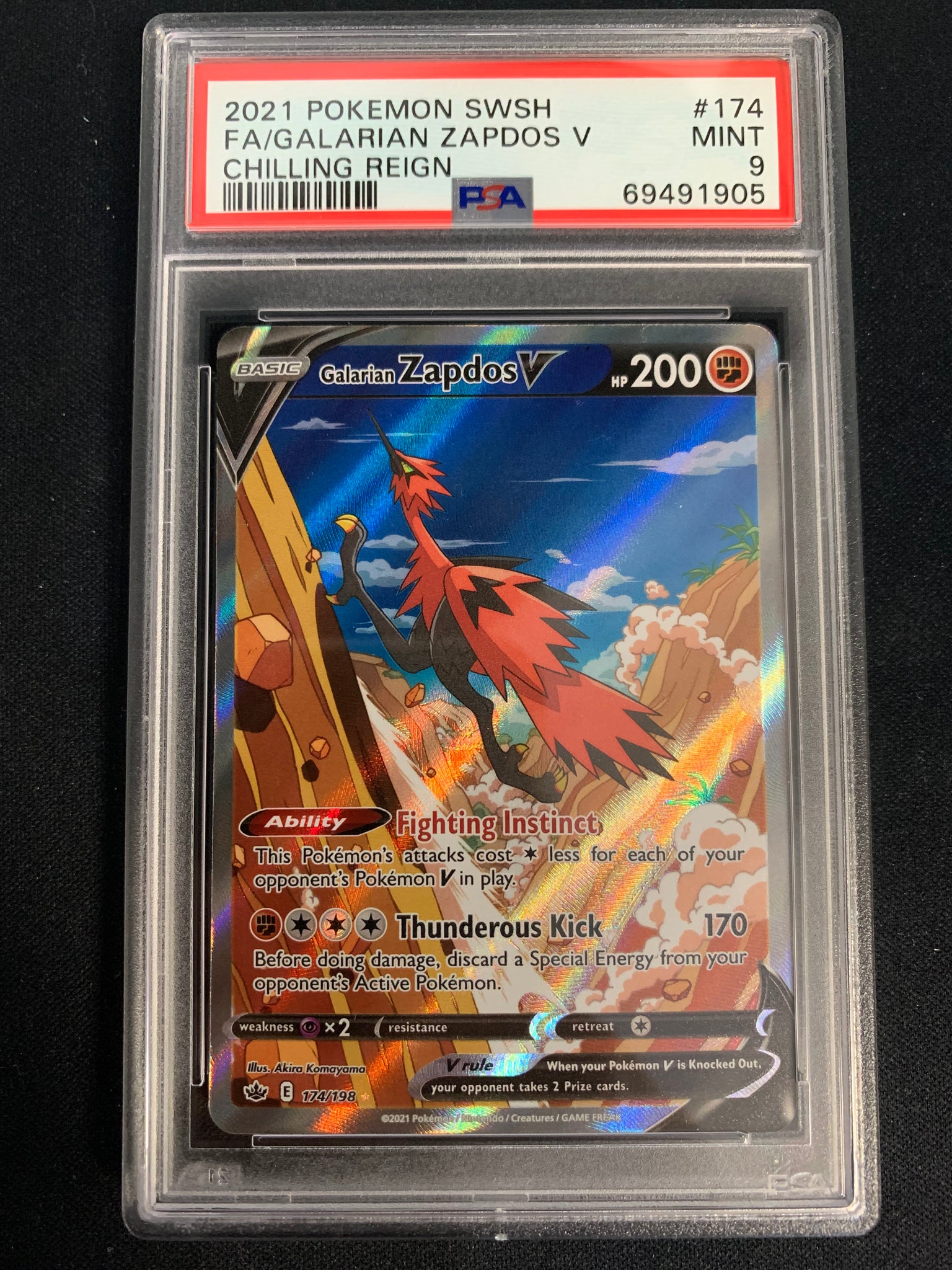 2021 POKEMON SW&SH CHILLING REIGN GALARIAN ZAPDOS V FULL ART ULTRA RARE - #174 GRADED PSA 9 MINT