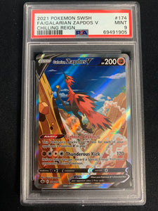 2021 POKEMON SW&SH CHILLING REIGN GALARIAN ZAPDOS V FULL ART ULTRA RARE - #174 GRADED PSA 9 MINT