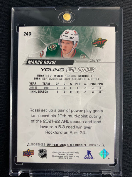 2022-23 UPPER DECK S1 HOCKEY #243 MINNESOTA WILD - MARCO ROSSI YOUNG GUNS ROOKIE CARD - PACK FRESH!